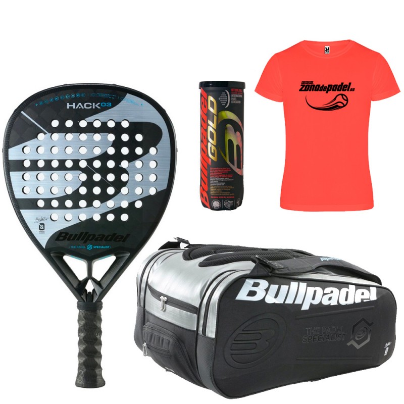 Pack Bullpadel Hack 03 2023 + Padelväska + Bollar + T-shirt