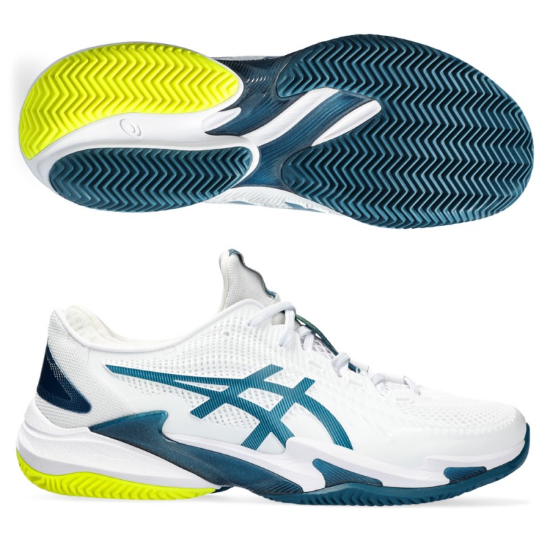 Asics Court FF 3 Clay white gris blue padelskor Asics Court FF 3 Clay white gris blue padelskor