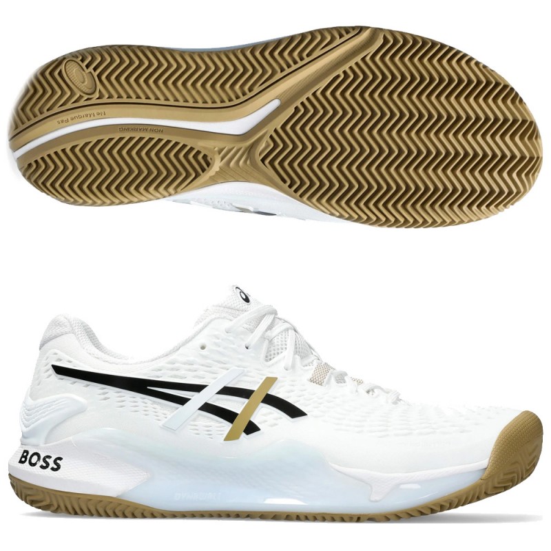 Asics Gel Resolution 9 Clay white black 2024 padelskor Asics Gel Resolution 9 Clay white black 2024 padelskor
