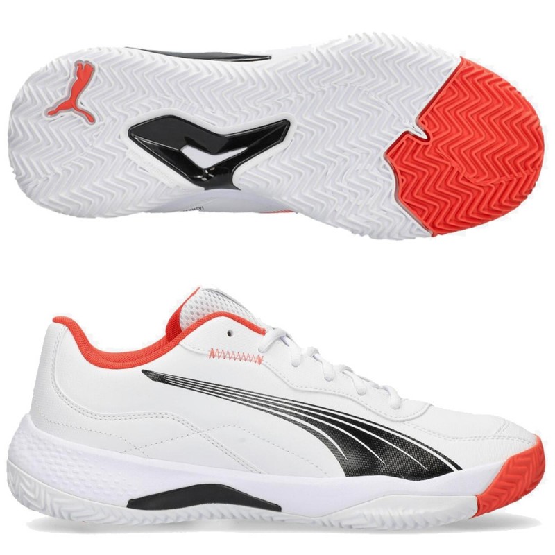 Puma NOVA Smash white black active red 2024 padelskor Puma NOVA Smash white black active red 2024 padelskor