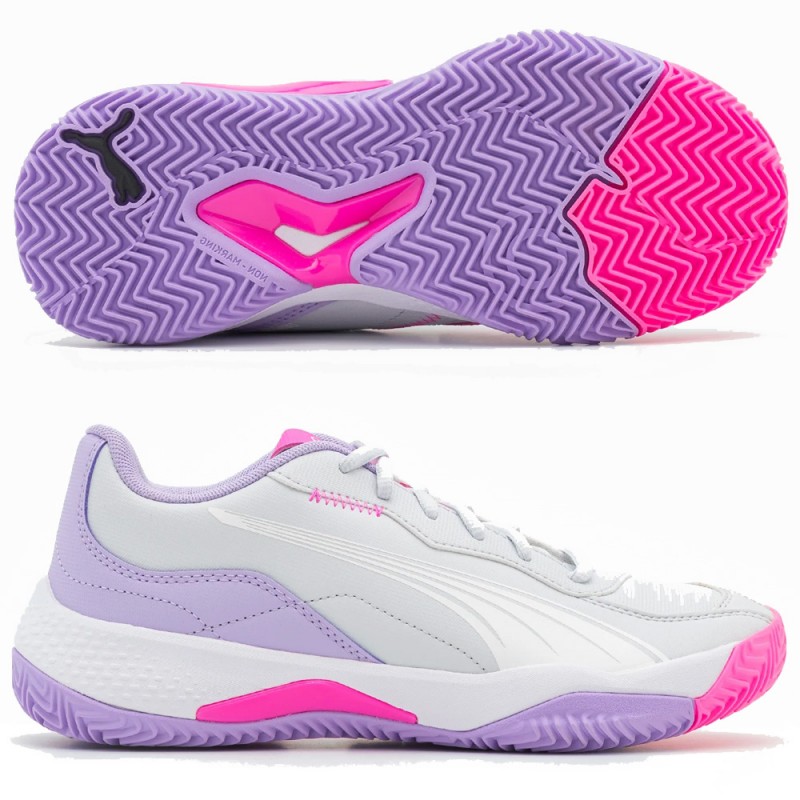 Puma NOVA Smash Wn's silver mist white vivid violet 2024 padelskor Puma NOVA Smash Wn's silver mist white vivid violet 2024 padelskor