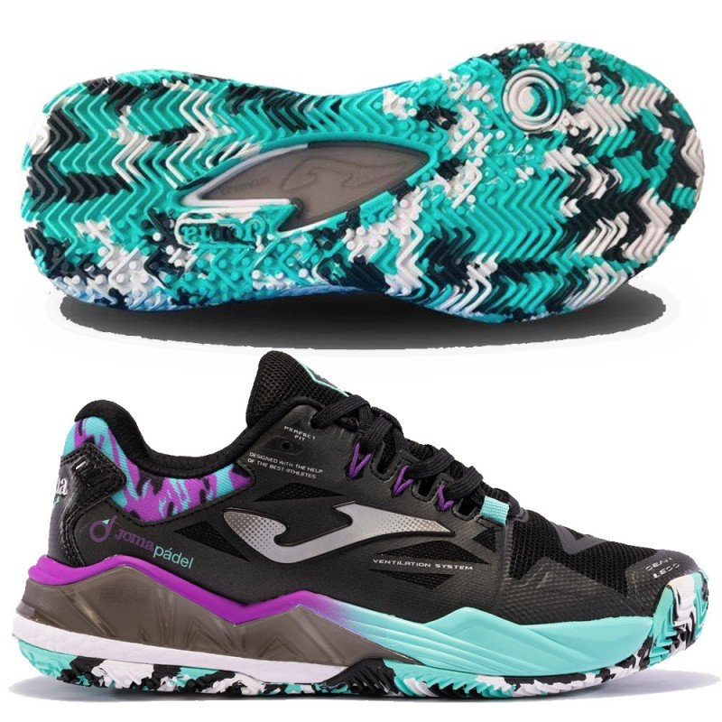 Joma Spin Lady 2401 black turquoise pink 2024 padelskor Joma Spin Lady 2401 black turquoise pink 2024 padelskor