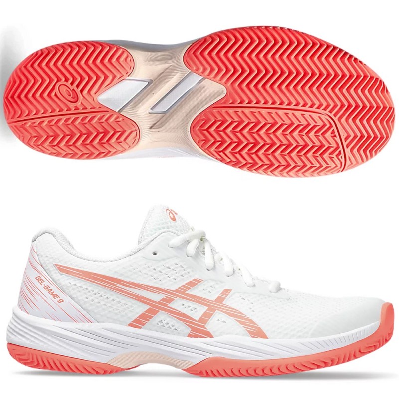 Asics Gel Game 9 Clay white sun coral 2024 padelsko Asics Gel Game 9 Clay white sun coral 2024 padelsko
