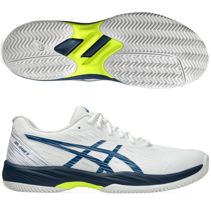Asics Gel Game 9 Clay white mako blue 2024 padelskor Asics Gel Game 9 Clay white mako blue 2024 padelskor