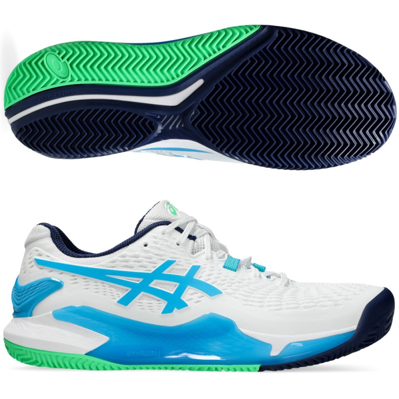 Asics Gel Resolution 9 Clay white digital aqua 2024 padelskor Asics Gel Resolution 9 Clay white digital aqua 2024 padelskor
