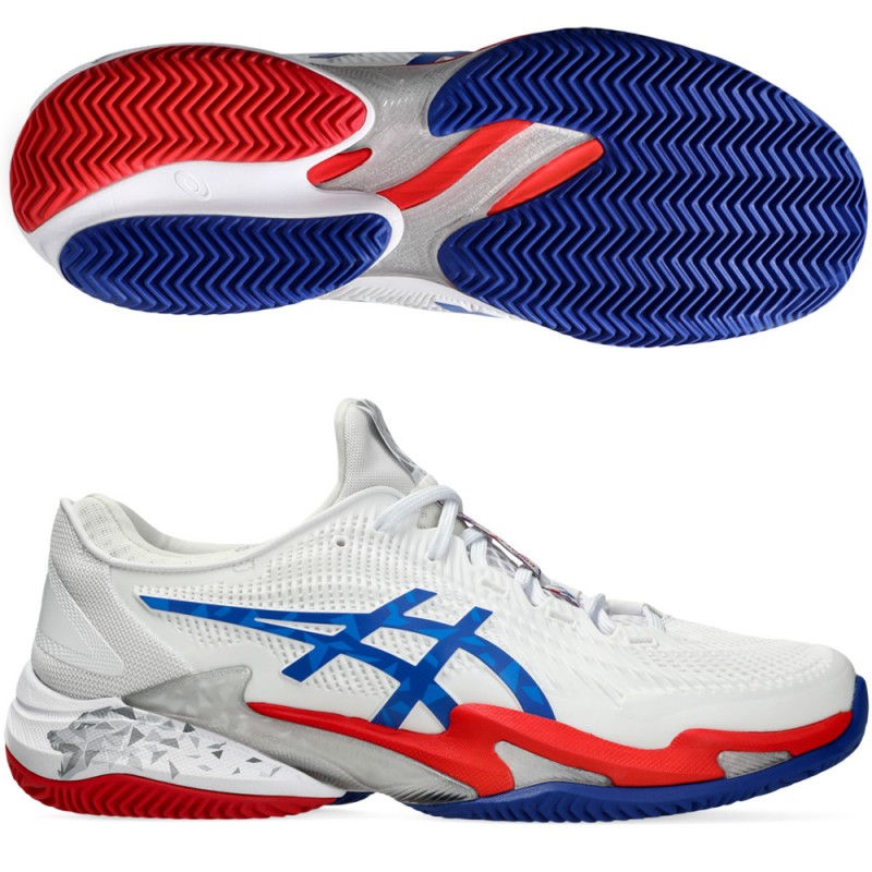 Asics Court FF 3 Novak Clay white blue 2024 padelskor Asics Court FF 3 Novak Clay white blue 2024 padelskor